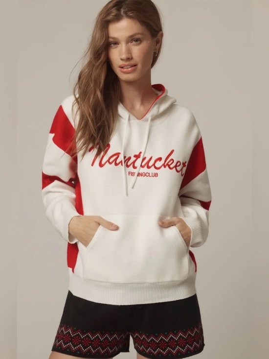 Daily Practice Tops - Anthropologie Daily Practice Knit Hooded Sweatshirt NANTUCKET FISHING CLUB RED